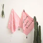 High quality organic 100% cotton linen fabric printed pink color tea towel with customized label
