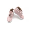 Hot Selling Pink Leather Upper TPR Sole Shoelace Girls Sneakers