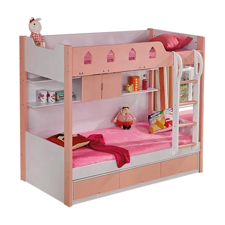 Functional Wooden Children Bunk Bed With Bottom Drawer Bed