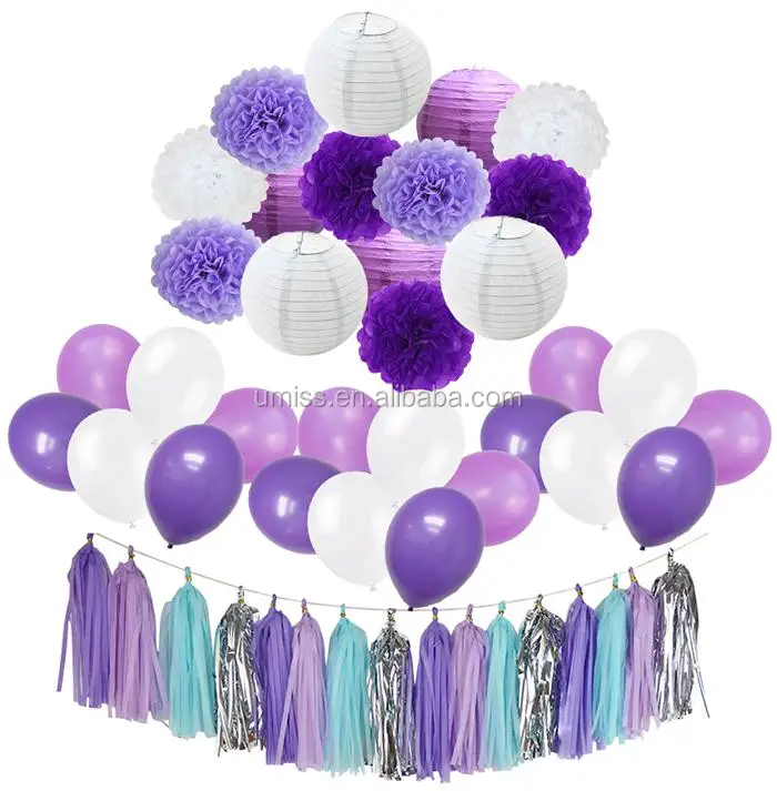 Purple Theme Pom Poms Flowers Paper Lantern Balloon Tassel Cheap