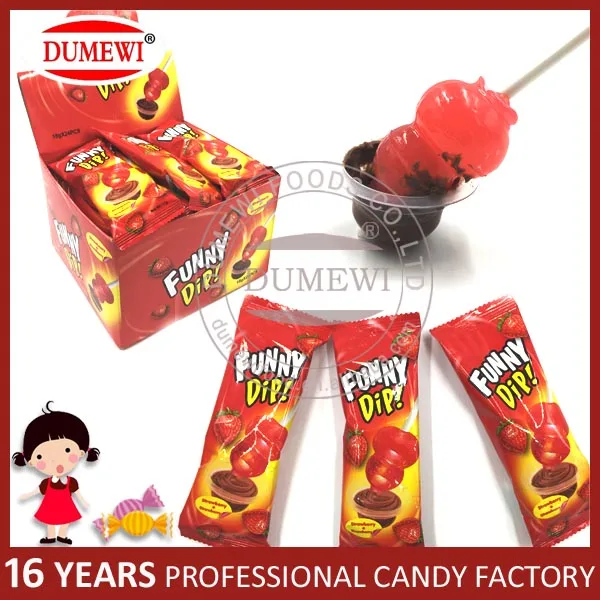 Funny Dip Gourd Shape Lollipop Hard Candy with Chocolate Sauce