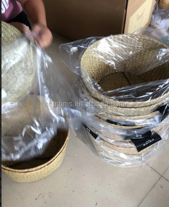 red color foldable garden flower seagrass belly basket wholesale