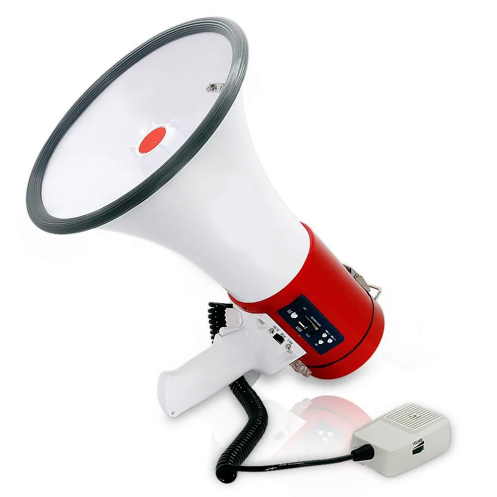 Megaphone 50-Watt Siren Bullhorn - Bullhorn Speaker w/ Detachable Microphone, Portable Lightweight Strap & Rechargeable Battery - ANKUX.COM