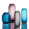 3 pieces of set colourful cylinder striped tall centerpiece glass flower vases with different design for home decoration