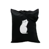 Wholesale Black Color Cat Design Reusable Organic Cotton Canvas Tote Bag