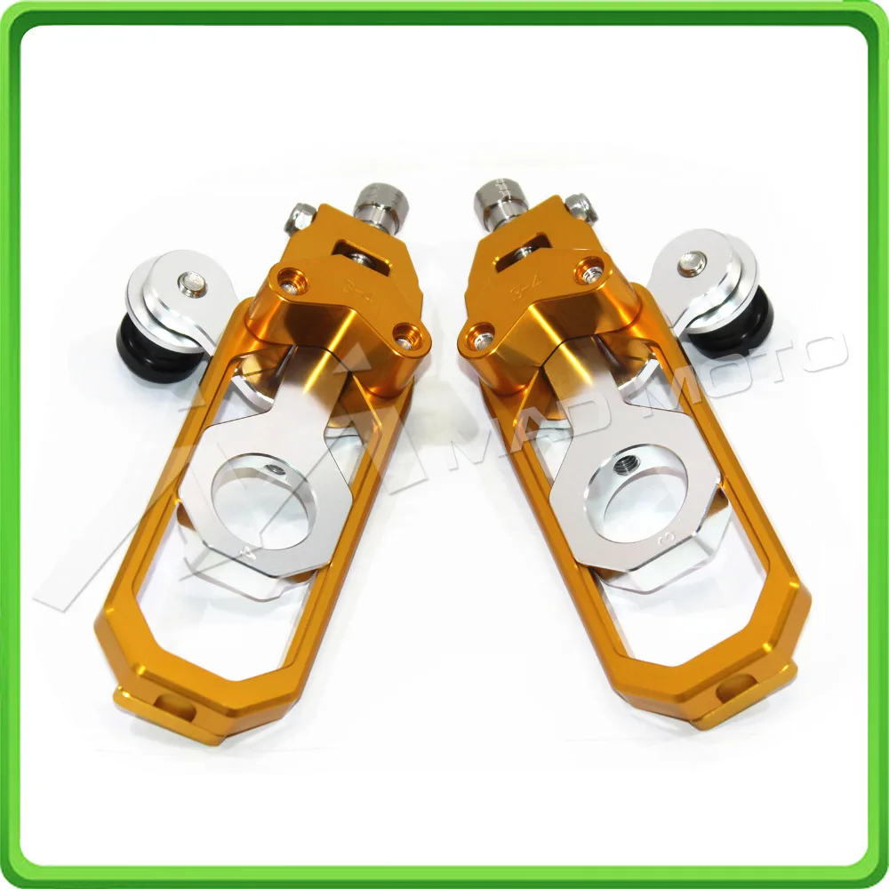 Motorcycle Chain Tensioner Adjuster with paddock bobbins kit for Suzuki GSXR1000 GSXR 1000 GSX-R1000 2007 2008 07 08 Gold&Silver (4)