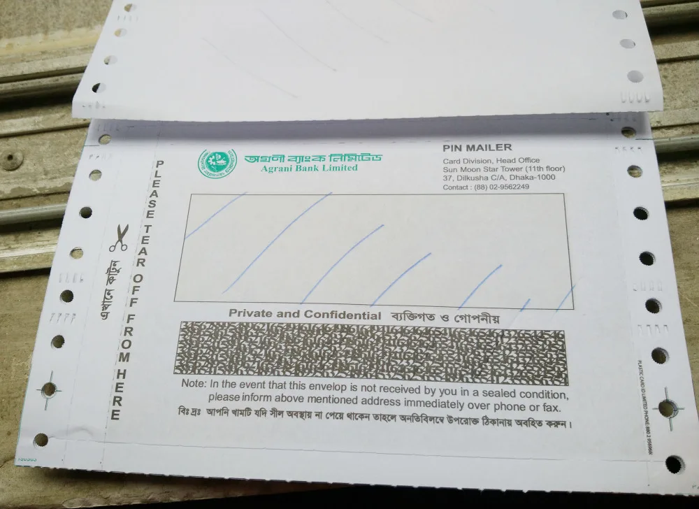 Pin Mailer For Bank Atm Pin Code Buy Pin Mailer,Confidential Envelop