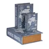 Blue Map design wooden fake book shaped box wholesale set of 3