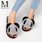 Fashionable Lady Rex Rabbit Fur Slide Slippers Summer Women Bear Indoor Fur Slippers