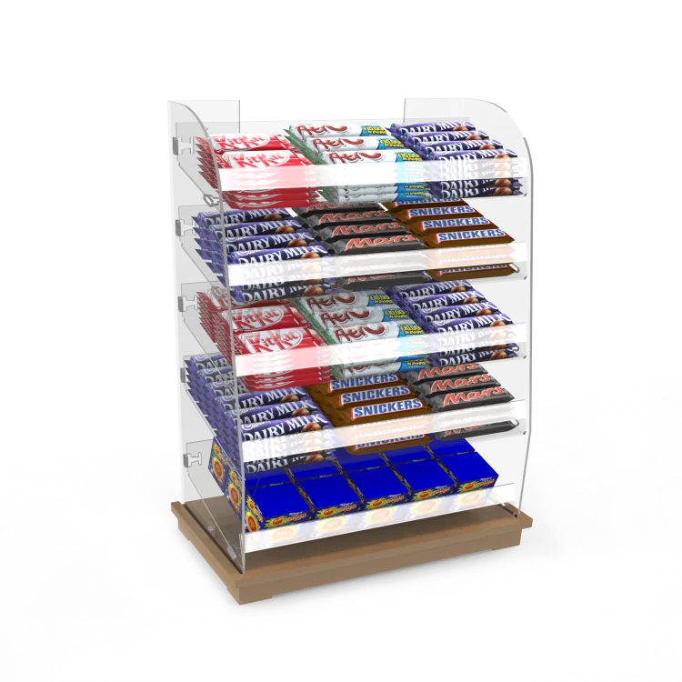 Perakende Mağaza Lucite Kart Raf Perspex Gevrek Ön Sayaç Ekran Tutucu 5 Katmanlı Sayaç Ön Şekerleme Akrilik Standı