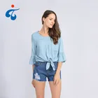 Modern design summer plain dyed denim shirts for women blouses