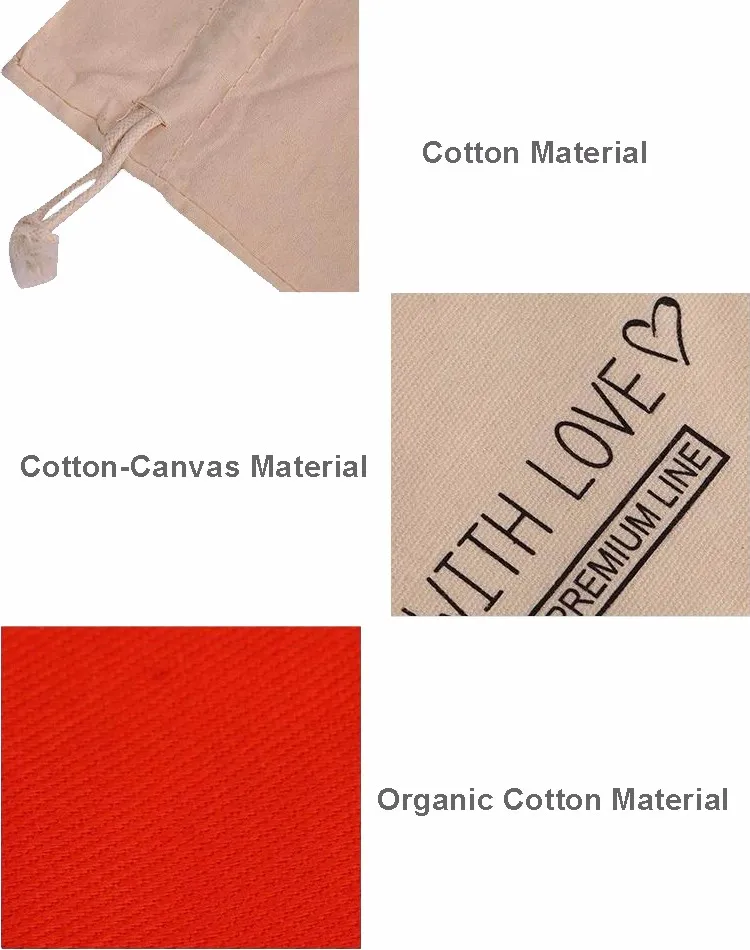 organic muslin printed white cotton drawstring pouch