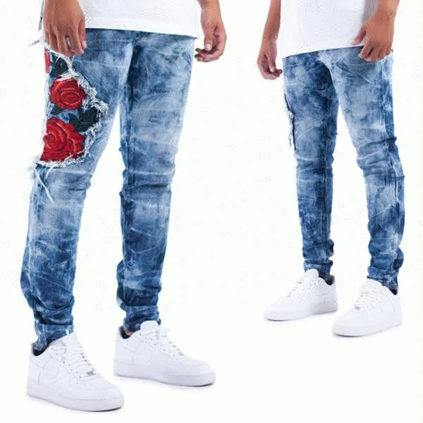 rose patch jeans
