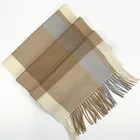 Unisex camel stripe plaid thick cashmere scarf