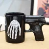 Creative Gifts Skull Coffee Mug Cups Drinkware Skeleton Ceramic Pistol Grip Mug with Handle Halloween Home Desk Cafe Decorations