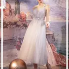 Light purple heavy flower diamond decorative V-neck gauze dress women dresses