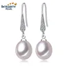 High quality fashion white pearl earring 8-9mm drop 925 silver simple pearl earrings