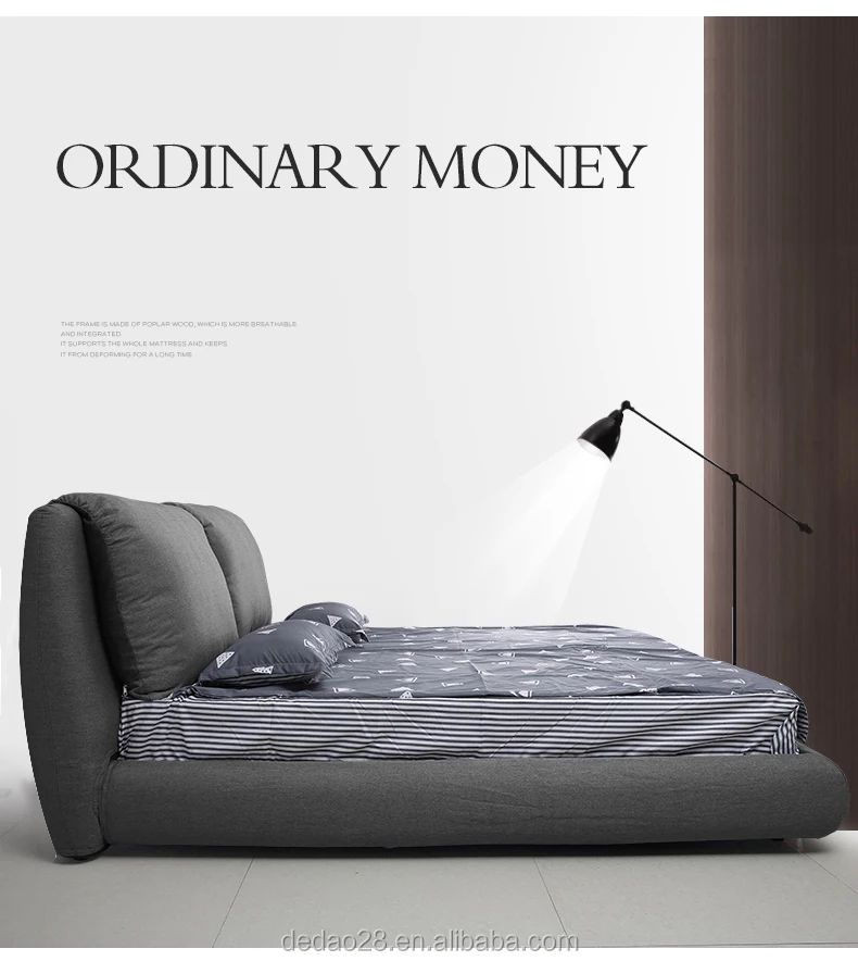 Wooden Frame Unique Shaped Upholstered Headboard Latest Double Bed