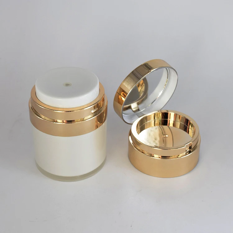 化妆品包装15克30克50克丙烯酸无气jar珍珠白色乳剂泵罐黄金金属盖子