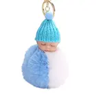 Cute Colorful Sleeping Baby Doll Pompom Key Chain New Design Fluffy Fur Ball Keychain For Girl