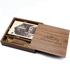 Walnut Wooden Photo Album Box + USB 2.0 Flash Drive Pendrive Custom Engraved Logo Wedding gifts packaging wood box