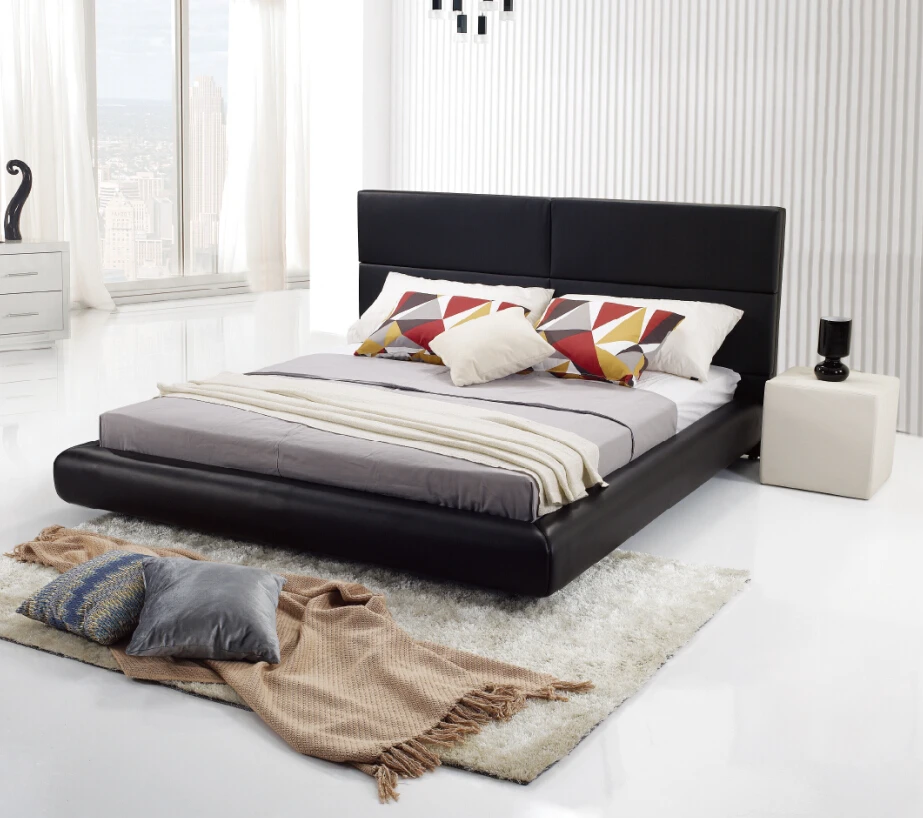 Modern Hotel Bed Frame In Leather Cushion,Long Headboard Style Bedroom