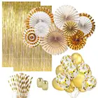 Gold Theme Party Decorations Gold Paper Straws Confetti Foil Birthday Wedding Decor