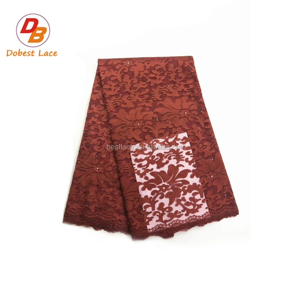 hot sale hand cut tulle lace fabric burgundy embroideed lace
