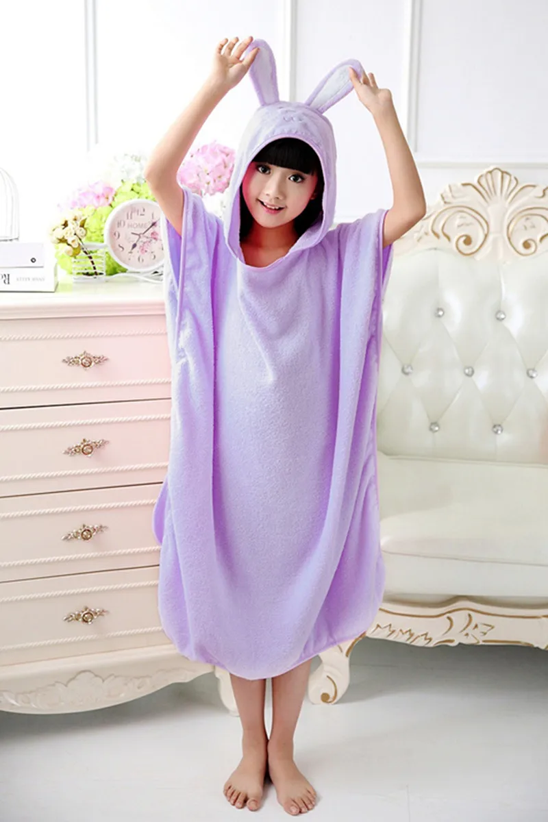 Child Bathrobe Hooded Cartoon Pullover Beach Towel Robe 1