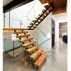 Home style solid timber stairs and mild steel stringer staircase for safety grade