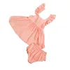 Wholesale Newborn Baby Girl Ruffle Romper Pure Color Flutter Sleeve Romper Set With Underwear