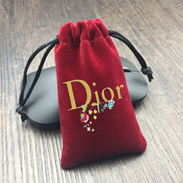 small custom red velvet jewelry pouch drawstring bag with logo