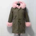 Myfur Baby Pink Thick Part Fox Fur Trimmed Luxury Ladies Fashion Long Parka