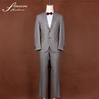 Light Grey 100% wool Men's suit jacket trouser business suit