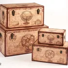 Retro vintage large leather MDF wooden decorative trunk set of 4