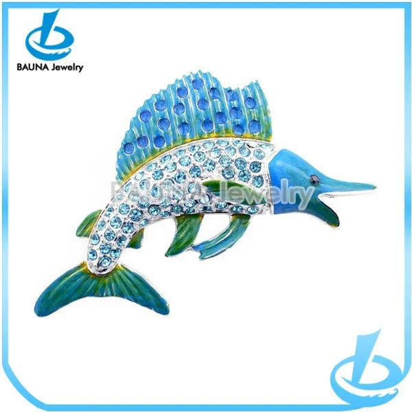 blue swordfish rhinestone brooch vintage marlin fish brooch