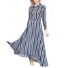 whosale 2018 long sleeve shirt stripe maxi dress mix cotton and linen Ankle Dresses for women casual spring long dress