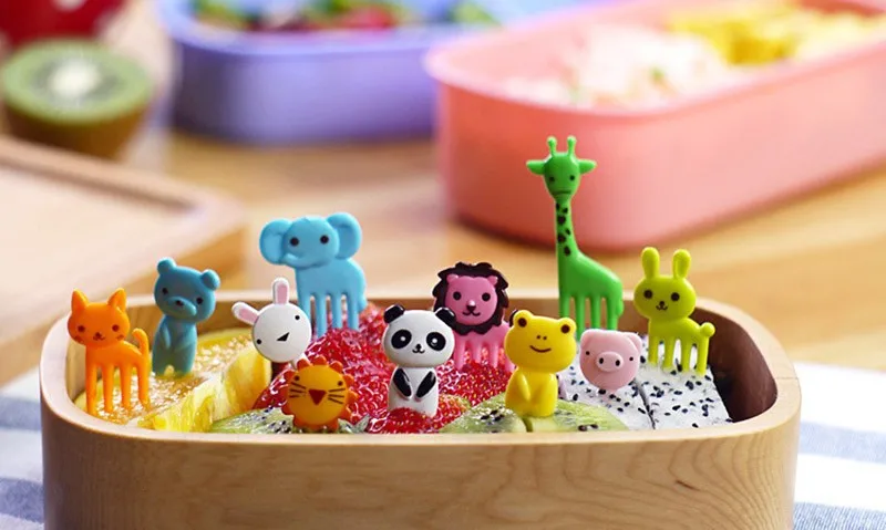 10Pcs/Lot Mini Animal Farm Cartoon Food Fork Set Cake Fruit Picks Sign Bento Lunches Party Decor Vegetable Tableware KC1464
