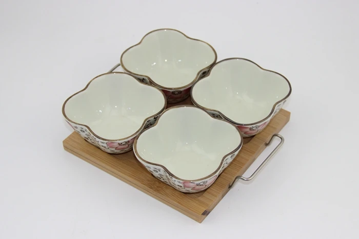 new style bamboo serving tray with porcelain dipping bowl