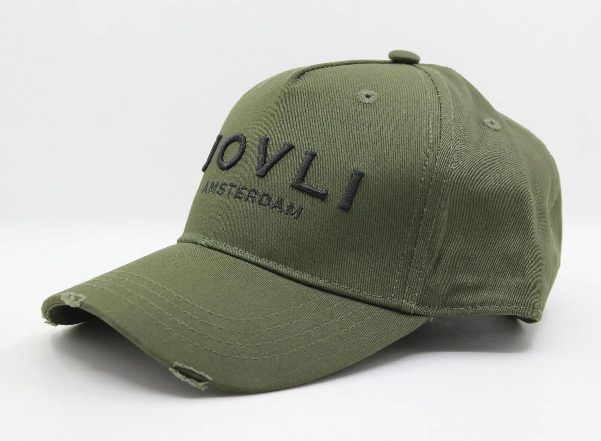 Five panel structured olive green baseball cap hat