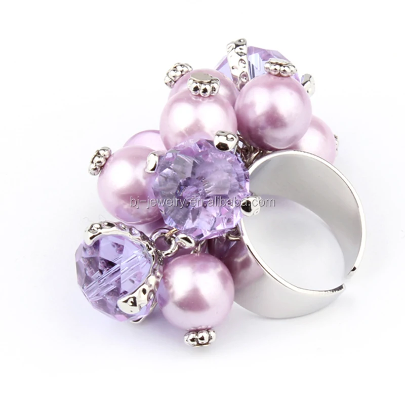 Vente chaude violet perle cristal perlé femmes vêtements bague