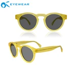Italy Design CE Fashion Man Round Shades 2018 Yellow Frame Handcraft Famous Brand Sunglasses