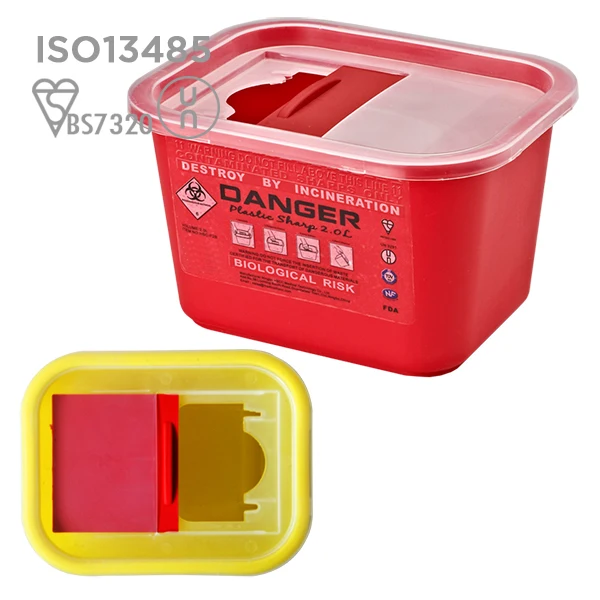 2L Red or Yellow PP Made Needle Container for Clinic and Hospital