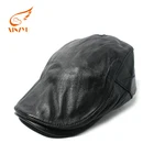 Trendy outdoor leisure black leather ivy caps fashion real genuine leather hats