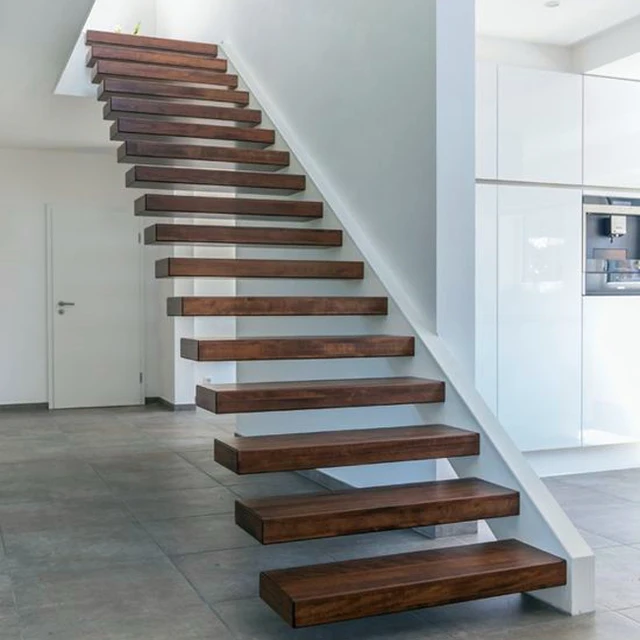 hardwood walnut wood stairs steps floating staircase