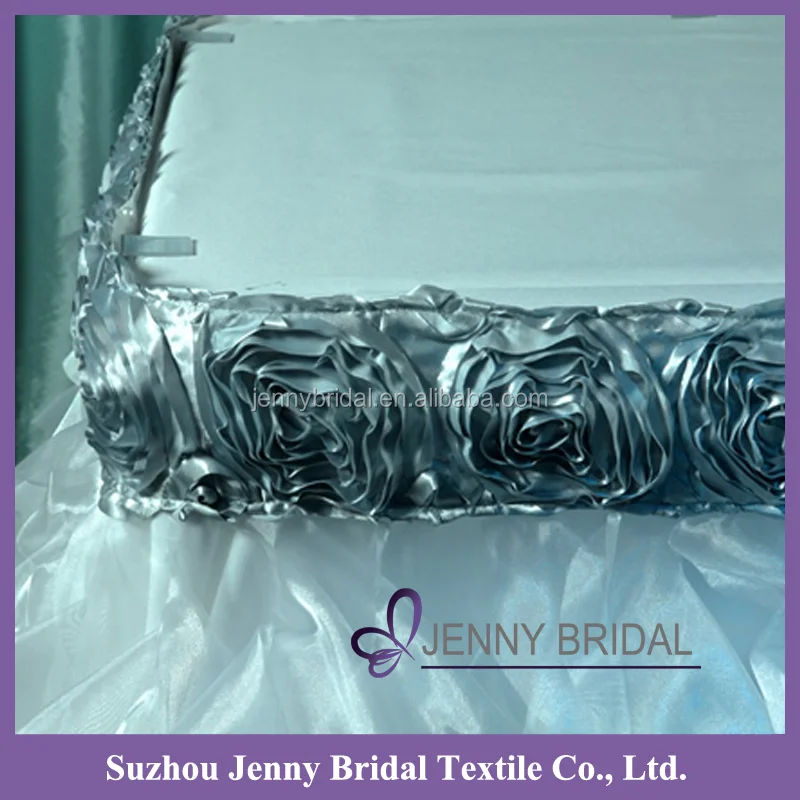 TS012P wedding table skirt for banquet white ruffle table skirts with rosette