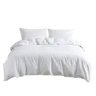 Hotel White Cotton Bedding Set 300TC Tencel Sateen Duvet Cover and 2 Pillowshams Full/Queen Size