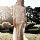 Long Sleeve Lace Beach Boho Bohemian Backless Bride wedding dress bridal gown