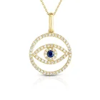 14K gold bohemian jewelry sapphire diamond evil eye necklace women