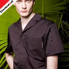 Wholesale black short sleeve bar hotel waiter shirt profession chef restaurant uniform designs with pocket